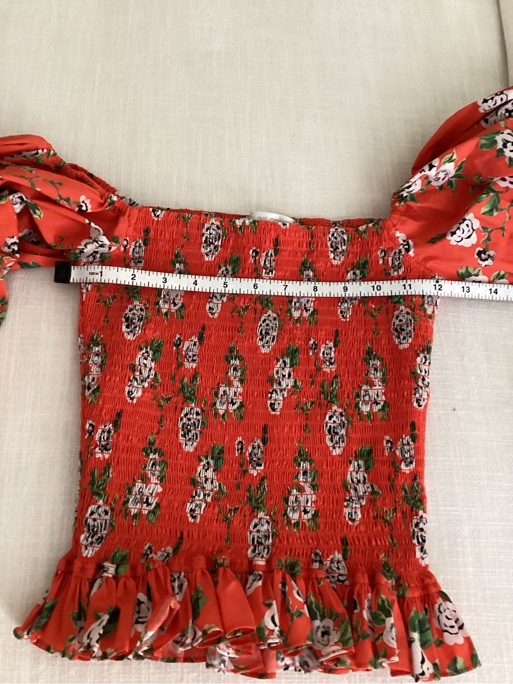 Caroline Constas Floral Print Top Small Smocked Peplum Blouse Red Orange - Picture 12 of 14